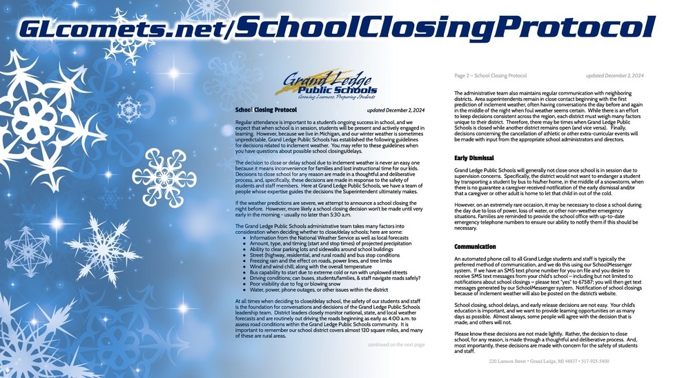 GLcomets.net/SchoolClosingProtocol