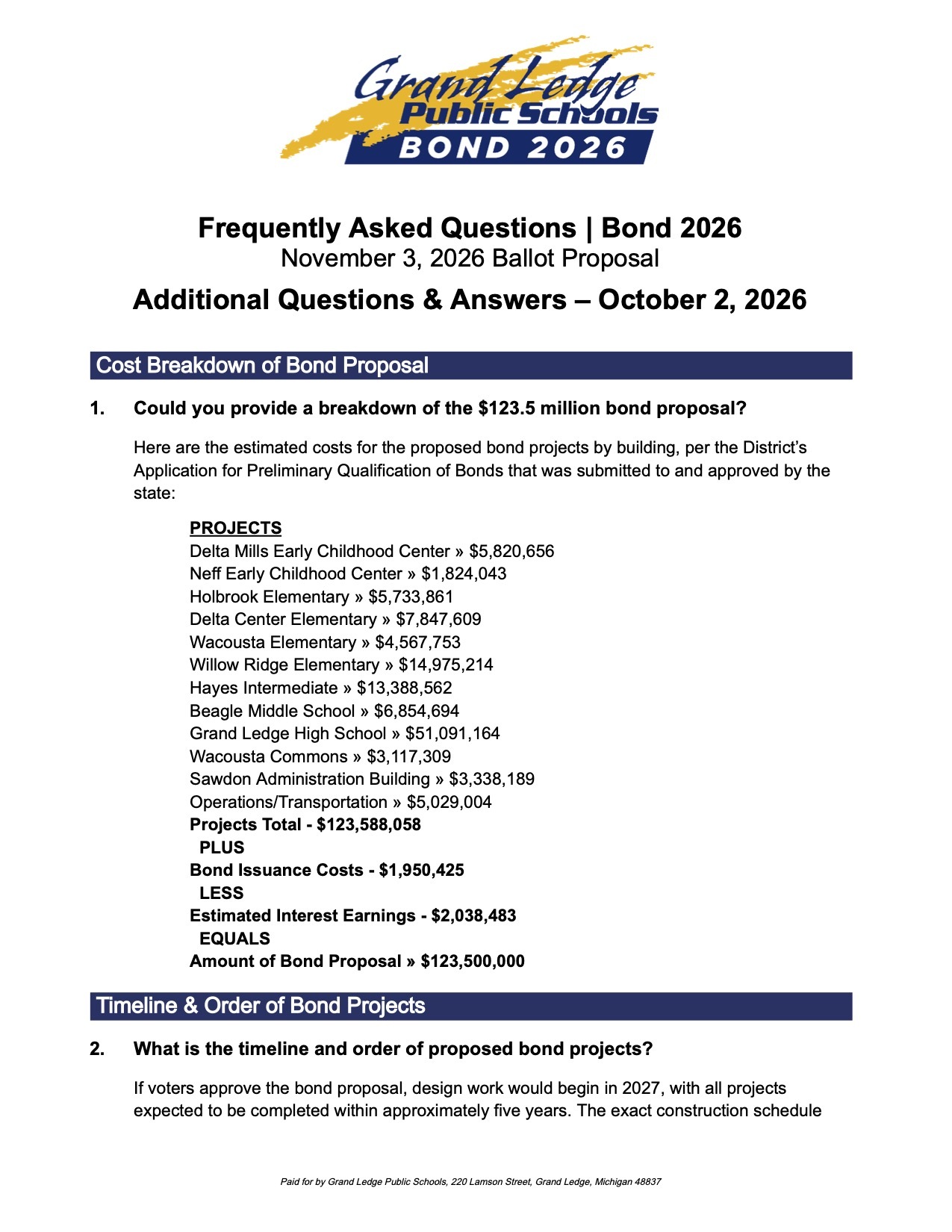 Additional Questions & Answers – October 2, 2026